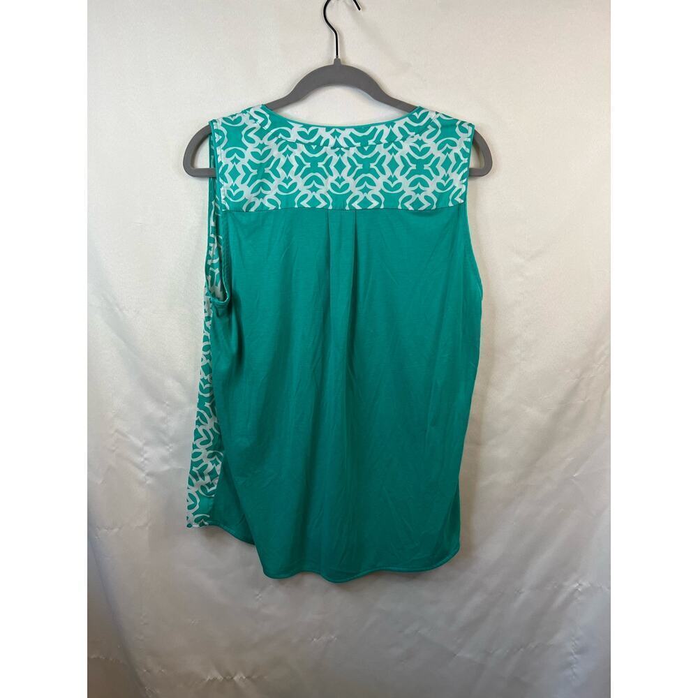 Hannah & Grace Teal & White Sleeveless Patterned Blouse Size Large - Picture 4 of 4